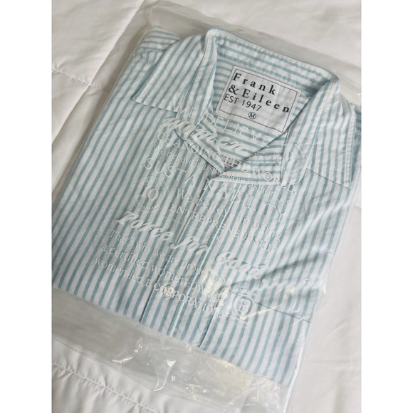 Frank & Eileen Boyfriend Button Up Long Sleeve Collared Shirt Blue Stripes Sz M - Picture 4 of 11